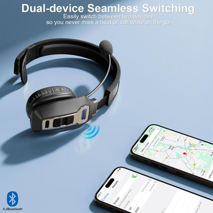 Bluetooth Headset for Truckers, AI Noise Cancel Mic, 65H Talk, Mute, Cell Use