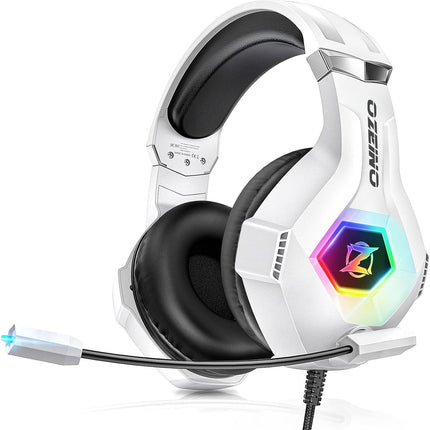 Gaming Headset 7.1 Surround Sound Noise Canceling Mic for PC PS5 Xbox White