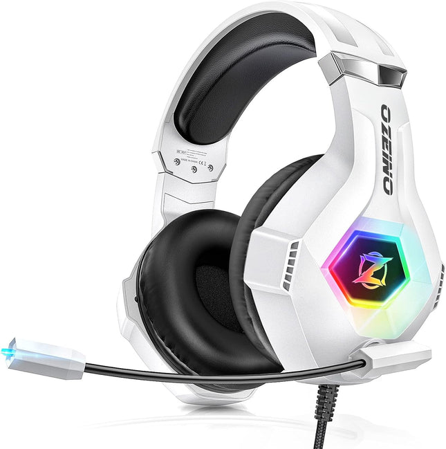 Gaming Headset 7.1 Surround Sound Noise Canceling Mic for PC PS5 Xbox White