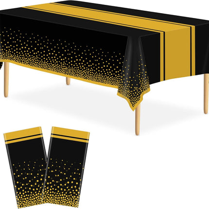 2-Pack Black & Gold Tablecloth Set – Disposable Party Table Covers 54x108"