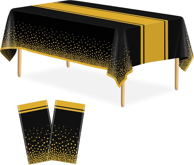 2-Pack Black & Gold Tablecloth Set – Disposable Party Table Covers 54x108"