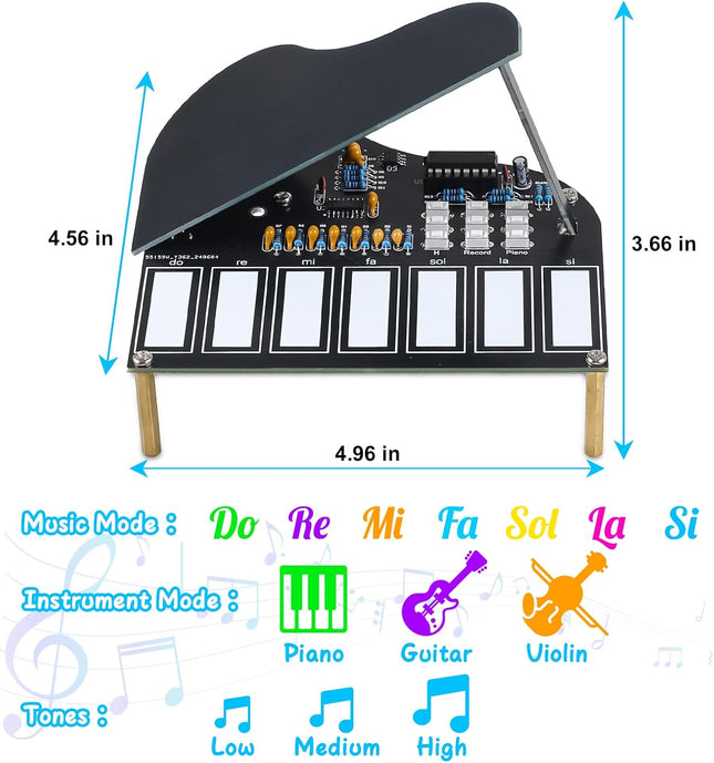 DIY 7-Key Electronic Piano Kit, Soldering STEM Learning Toy for Kids & Teens