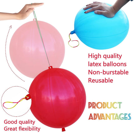 30pcs Neon Punch Balloons – Heavy Duty Kids Party Favors with Handles