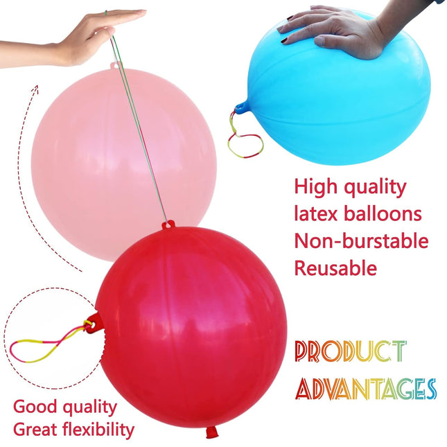 30pcs Neon Punch Balloons – Heavy Duty Kids Party Favors with Handles