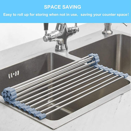 Roll Up Dish Drying Rack Over Sink, Stainless Steel Foldable Sink Mat