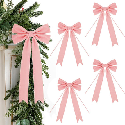 4PCS Pink Velvet Ribbon Bows – Large 7.9x12.6" Christmas Tree Décor