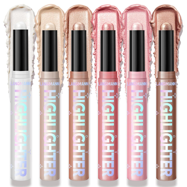 6-Color Cream Highlighter Stick Set, Blendable Luminous Glow Makeup Kit for Face