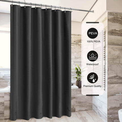 Black Shower Curtain Liner 4G PEVA Waterproof 72x72, 3 Magnetic Weights, Grommets