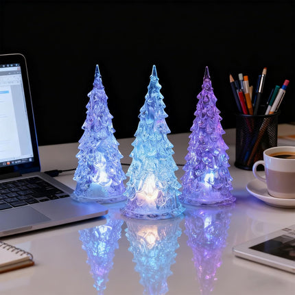 3 Pack Acrylic Christmas Tree Lamps – 7-Color Mini Light Up Table Decor