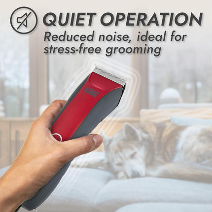 Dog Clipper Kit with LED, Stainless Steel Blade, 3 Speeds, 6 Combs, Red/Gray