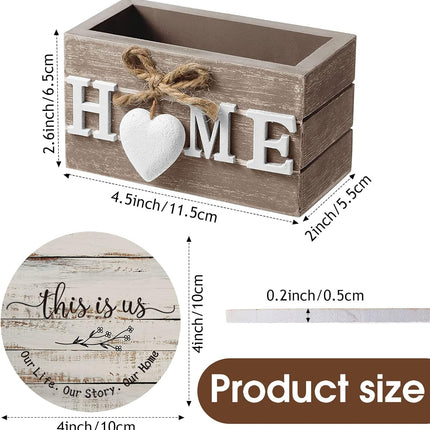 New Home Gift Coaster Set – 6 Wooden Farmhouse Drink Coasters