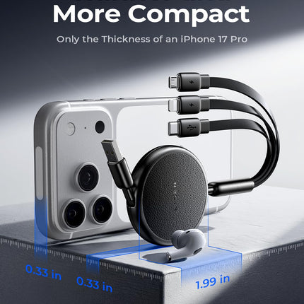 3 in 1 Retractable Charging Cable with Type C Micro USB & Lightning Ports