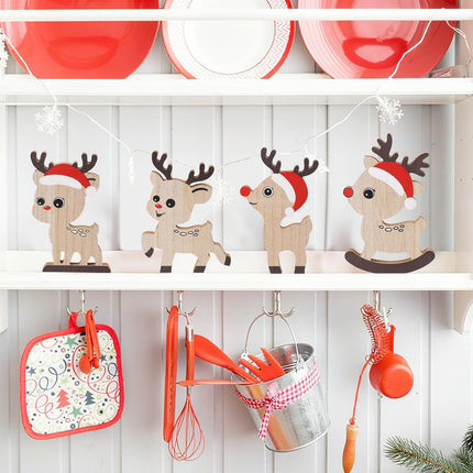 5PCS Cute Christmas Tiered Tray Decorations – Rustic Reindeer Centerpieces