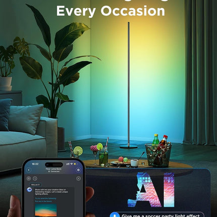 RGBIC Smart Floor Lamp Alexa Enabled Color Changing 1000 Lumen Black