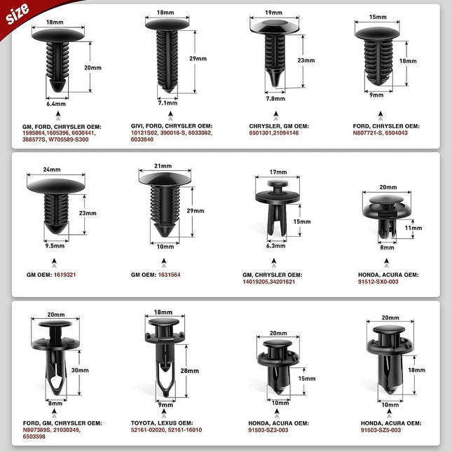 240PCS Bumper Retainer Clips – Push Fasteners for Toyota, GM, Ford, Honda, Acura