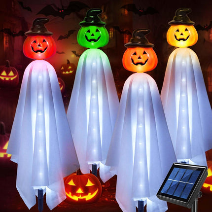 4-Pack Solar Pumpkin Ghost Lights, Witch Hat Stake Lights for Yard & Porch Decor