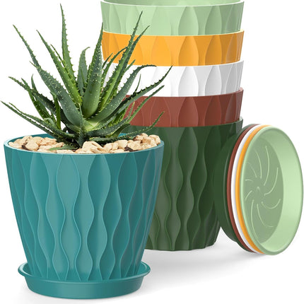 6 Pack 4 Inch Plant Pots with Drainage Holes & Trays, Indoor Flower Planters
