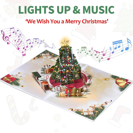 3D Pop-Up Christmas Cards with Music & Lights, Handmade Christmas Tree Greeting Card