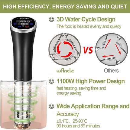 Wancle 1100W Sous Vide Cooker with IPX7 Waterproof Immersion Circulator