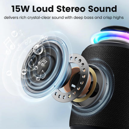 Bluetooth Speaker, IP67 Waterproof, 15W Stereo, TWS, 2500mAh, Portable