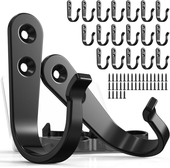 20PCS Heavy Duty Metal Wall Hooks – Single Prong with 40 Screws for Hanging