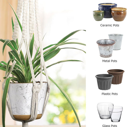 3-Pack Macrame Plant Hangers – Indoor Hanging Planters with 3 Hooks