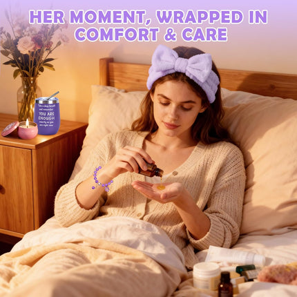 Cozy Self-Care Gift Set for Her – Mug, Spa Headband, Socks & Candle
