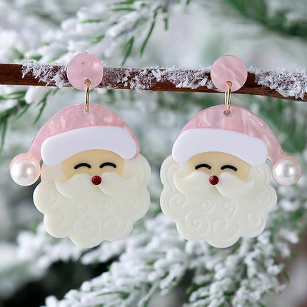 Christmas Earrings for Women Cute Pink Santa Dangle Holiday Jewelry Gift