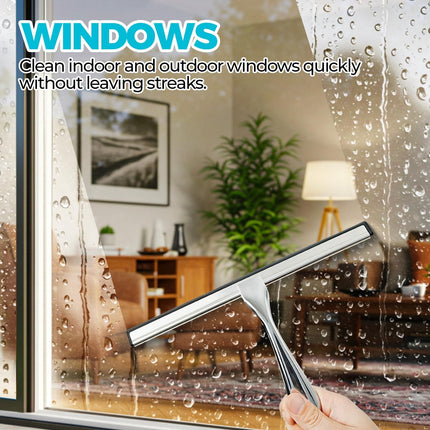 2PCS Bathroom Shower Squeegee with Stainless Steel Handle for Glass Doors