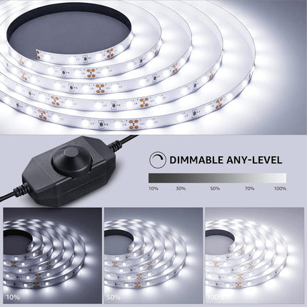 16.4ft White LED Strip Lights 6000K 300 LEDs Dimmable 3M Adhesive LED Tape