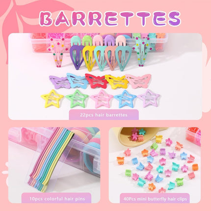 1350P Colorful Hair Ties & 72P Hair Clips Set for Girls – Organizer Box Included