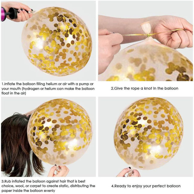 50-Pack Black & Gold Confetti Balloons – 12” Gold, White & Black Balloons for Party Decorations