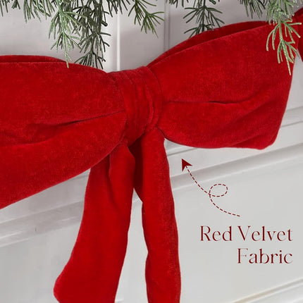 6 Ft Xmas Garland with Red Velvet Bows – Mantel, Door & Living Room Decor