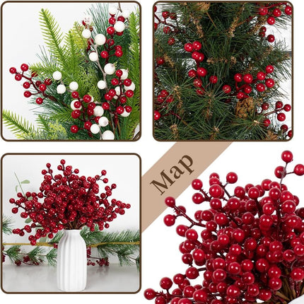 32PCS Christmas Red Berry Stems – 6.5" Artificial Picks for Winter Decor