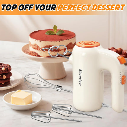 5-Speed Electric Hand Mixer with Turbo Boost, 5 Stainless Steel Attachments for Baking
