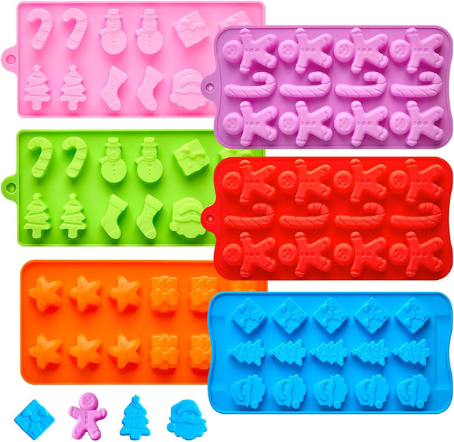 6-Pack Christmas Silicone Molds – Santa, Tree, Snowman & Gingerbread Shapes