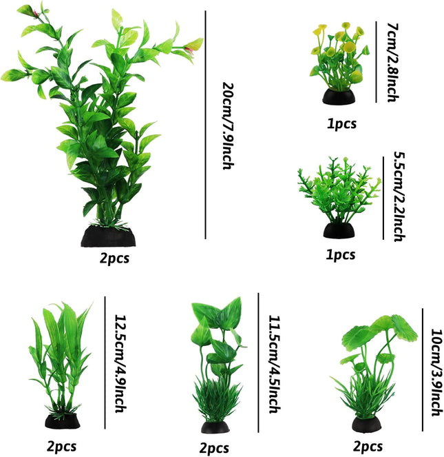 PietyPet Aquarium Decor – 10pcs Green Plastic Plants for Fish Tanks