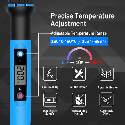 80W Soldering Iron Kit – Fast Heat LCD Digital Adjustable Temperature Gun