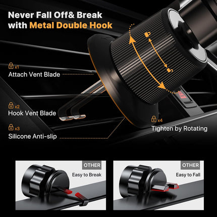 Car Phone Holder with Metal Hook Clip, Air Vent Mount for iPhone Android
