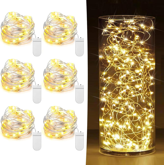 6 Pack Battery Fairy Lights 7ft – 20 LED Silver Wire Mini Twinkle Lights Warm White