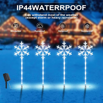 4 Pack Solar Powered Snowflake Pathway Lights, Waterproof Outdoor Christmas Decor
