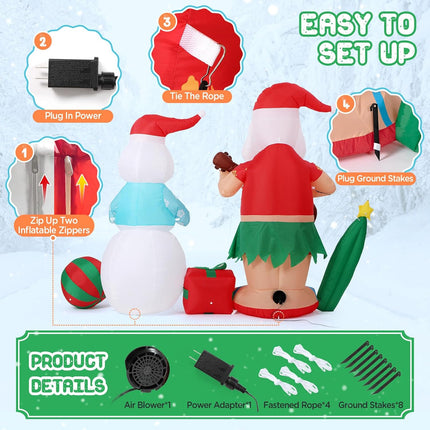 8.3FT Christmas Inflatable – Hula Santa Claus & Snowman with LED Lights