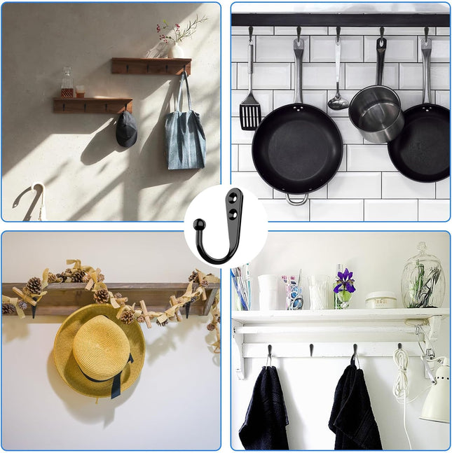 15-Piece Wall Hooks – Heavy Duty Black for Coats, Towels, Scarves, Keys