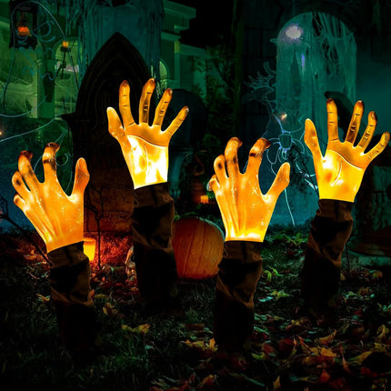 4-Piece Halloween Zombie Hand Pathway Lights, Waterproof Arm Stakes for Yard Decor