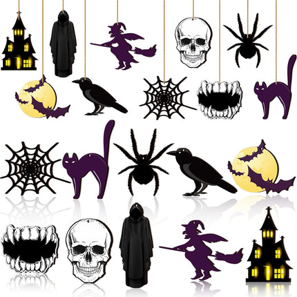 30-Piece Halloween Wooden Hanging Ornaments, Pumpkin Witch Skull Spider Tree Decor