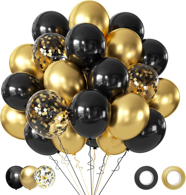 50 PCS 12 Inch Black Gold Confetti Balloons Birthday Graduation Wedding