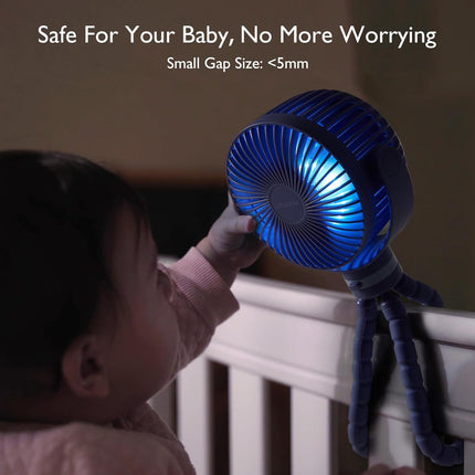 8000mAh Portable Stroller Fan USB Rechargeable 4 Speed Cooling Fan with LED Light, Black, Blue, Forest Green, Pink & Purple