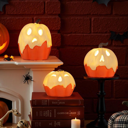 3-Piece Light-Up Halloween Ghost Pumpkin Decor, Cute Tabletop Mantel Party Set
