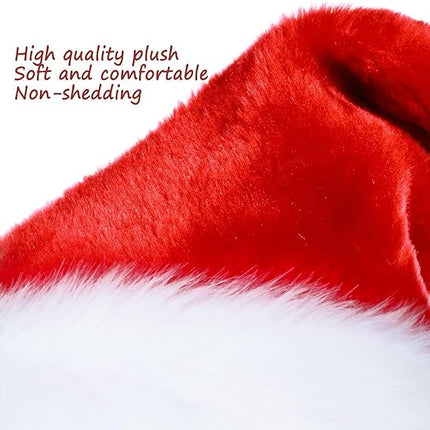2PCS Santa Hats – Red Fluffy Christmas Hats with Plush Brim for Adults