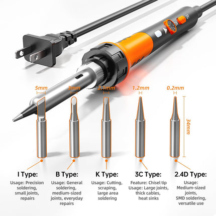 60W Adjustable Soldering Iron Kit – 9-in-1 with 5 Tips & Solder Stand